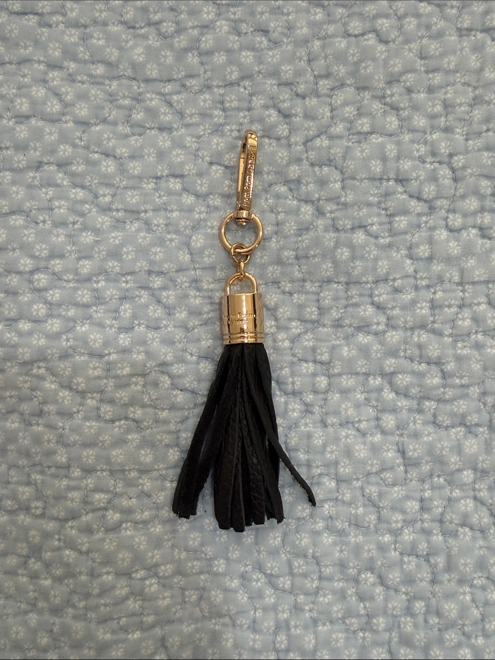 Pom Pom London Black Leather Tassel Keychain with Gold Hardware